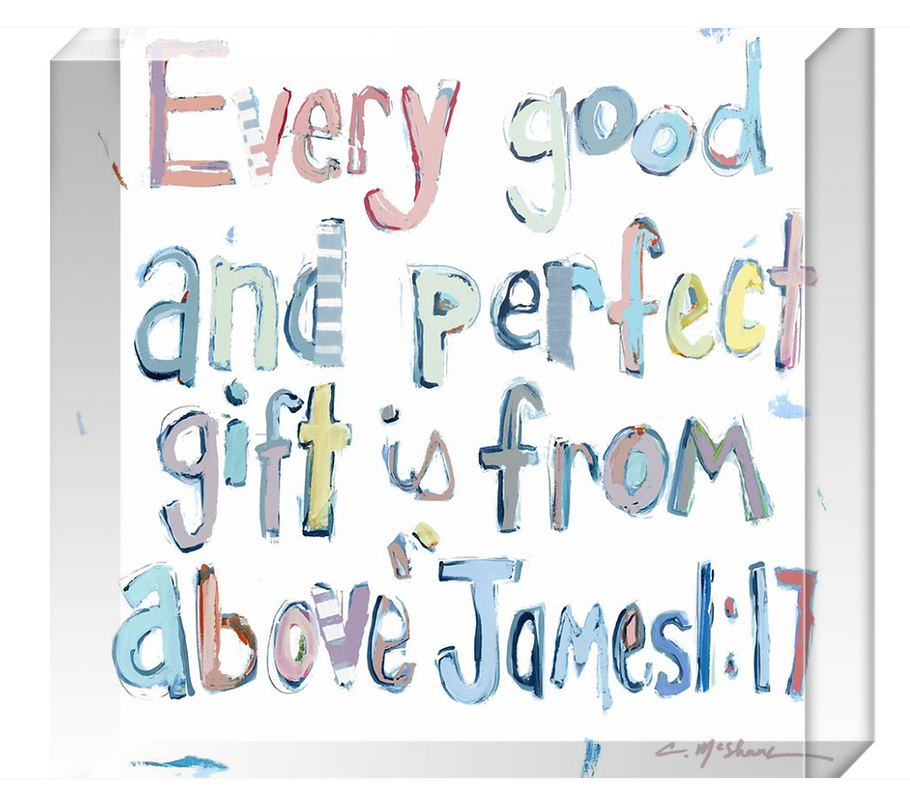 "James 1:17" acrylic shelfie: More blues
