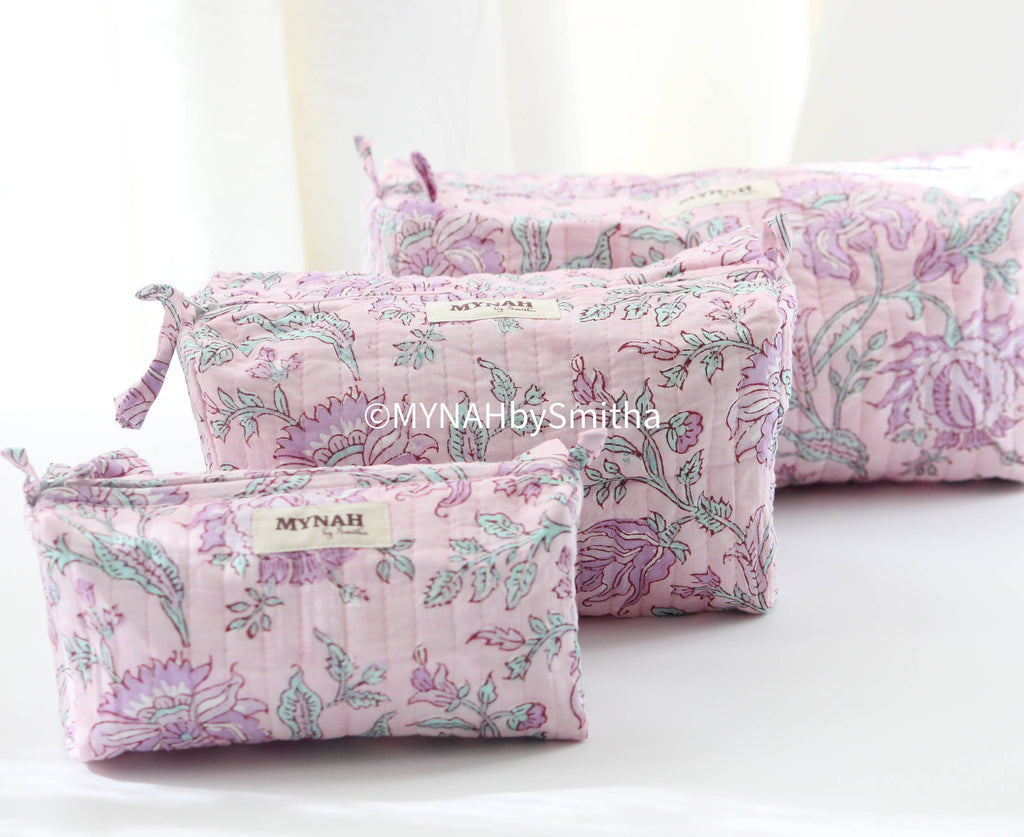 Small Lavender floral print travel make up bag