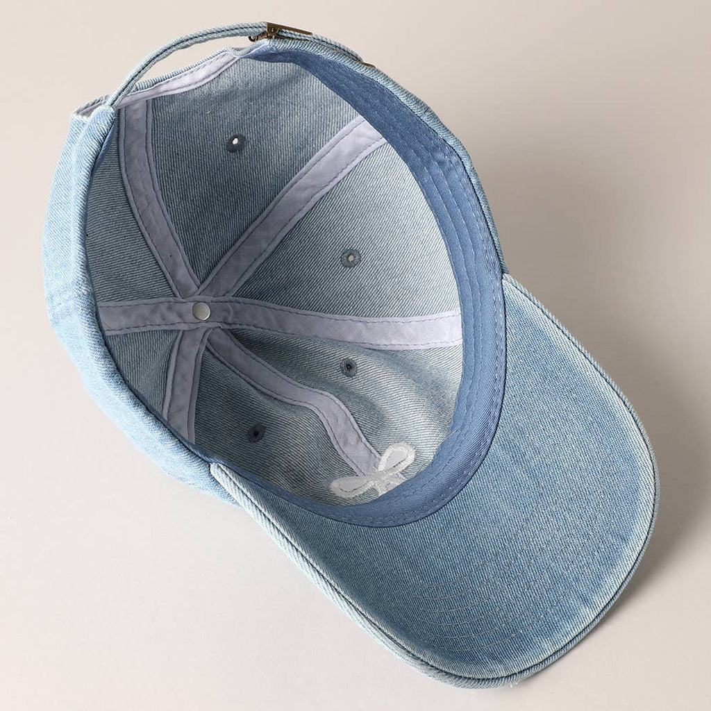 Trendy Bow Image Embroidered Denim Baseball Cap: DARK BLUE / ONE SIZE