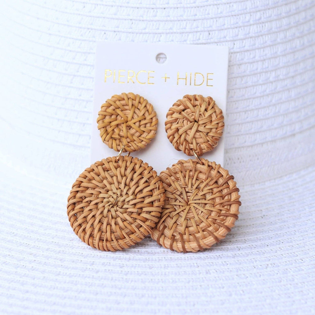 Rattan Drop Disc Earring