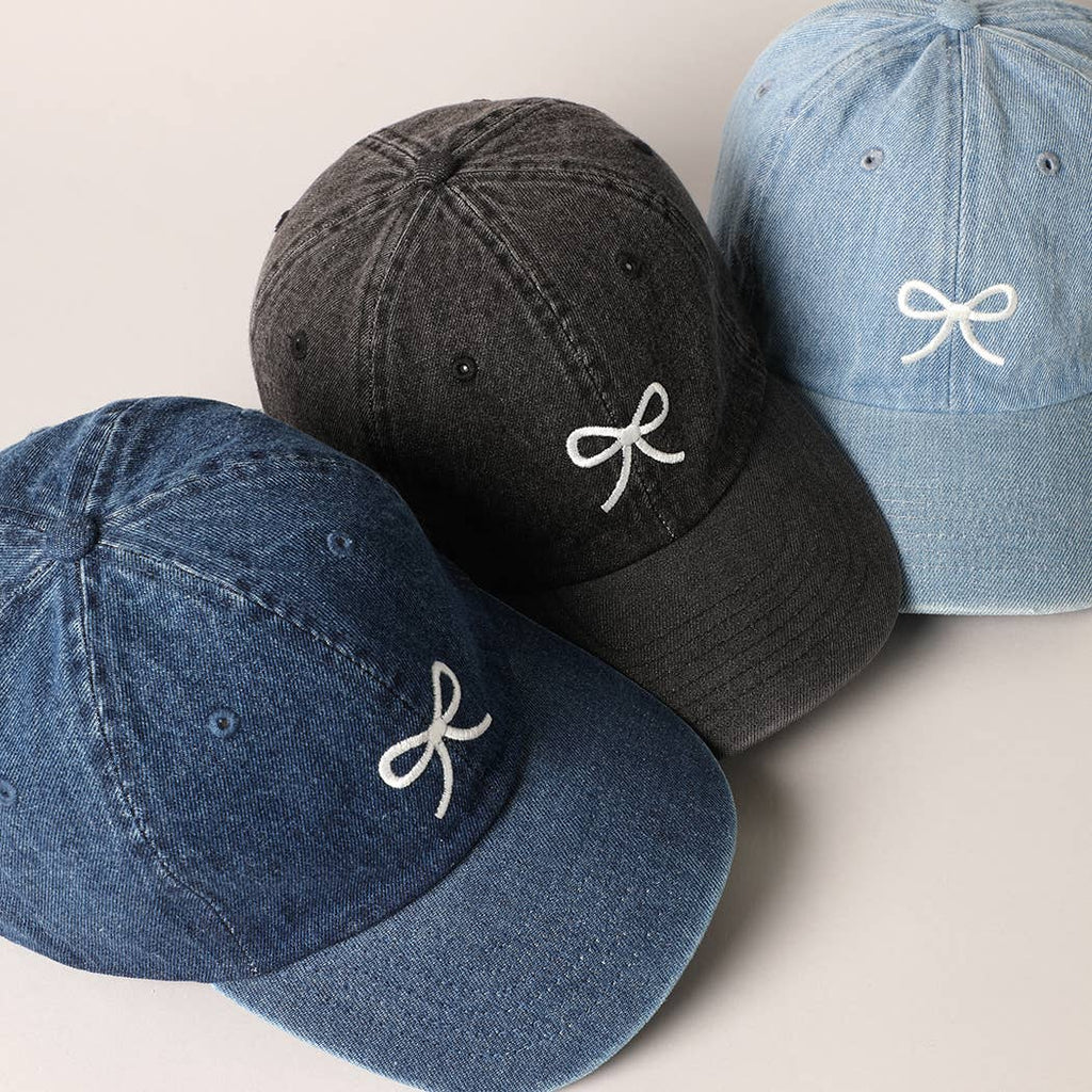 Trendy Bow Image Embroidered Denim Baseball Cap: DARK BLUE / ONE SIZE