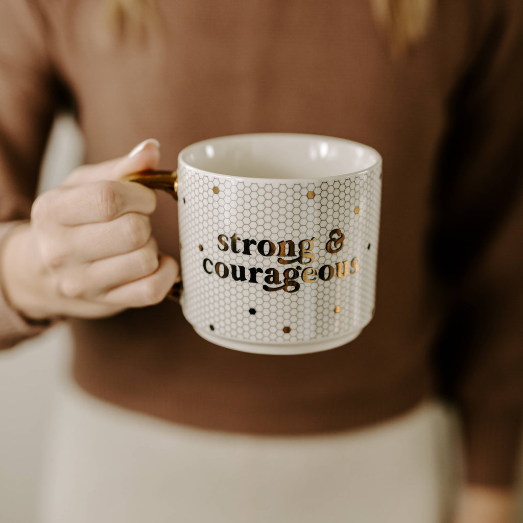 Strong and Courageous Gold Tile Coffee Mug - Gifts & Decor