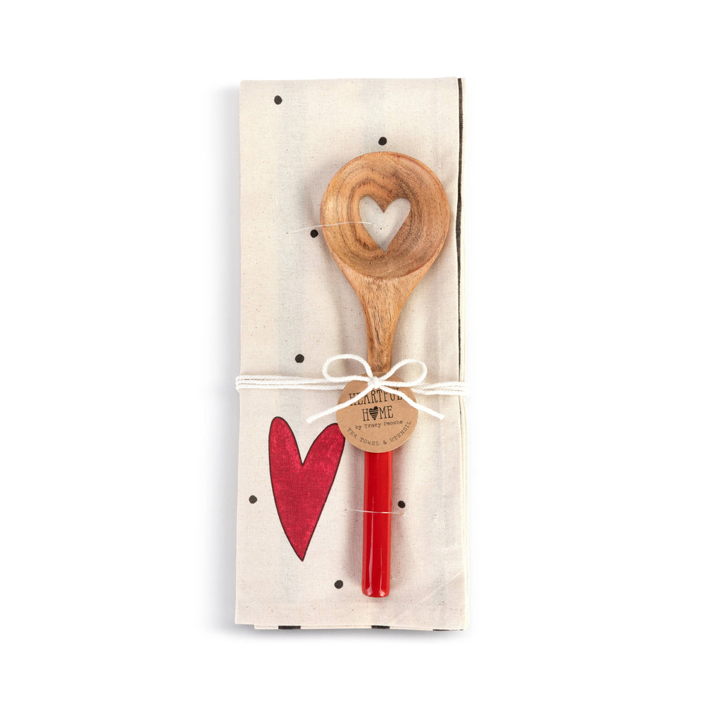 Red Heart Kitchen Towel with Heart Spoon Set