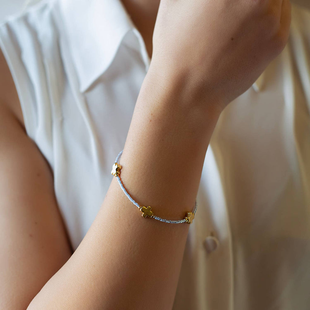 Faithful Cross Bangle-Sky Blue, Cross Bracelet | Christian