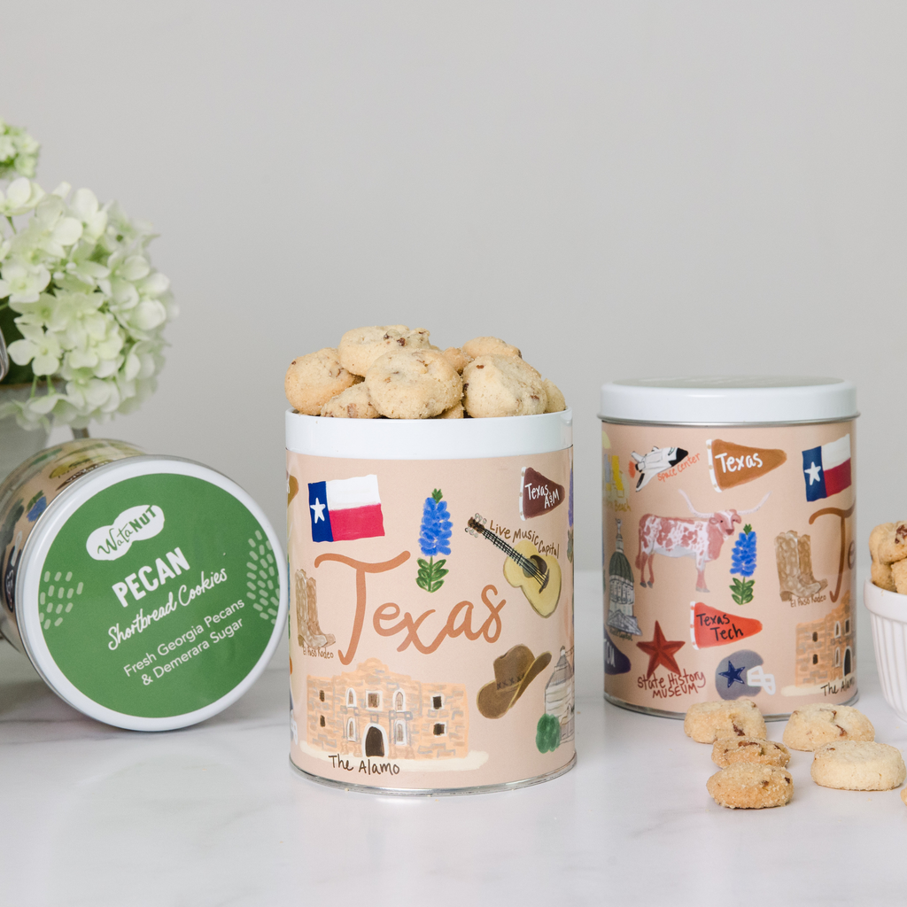 Texas State Gift Tin | Gourmet Shortbread Cookies or Nuts : Pecan Shortbread Cookies