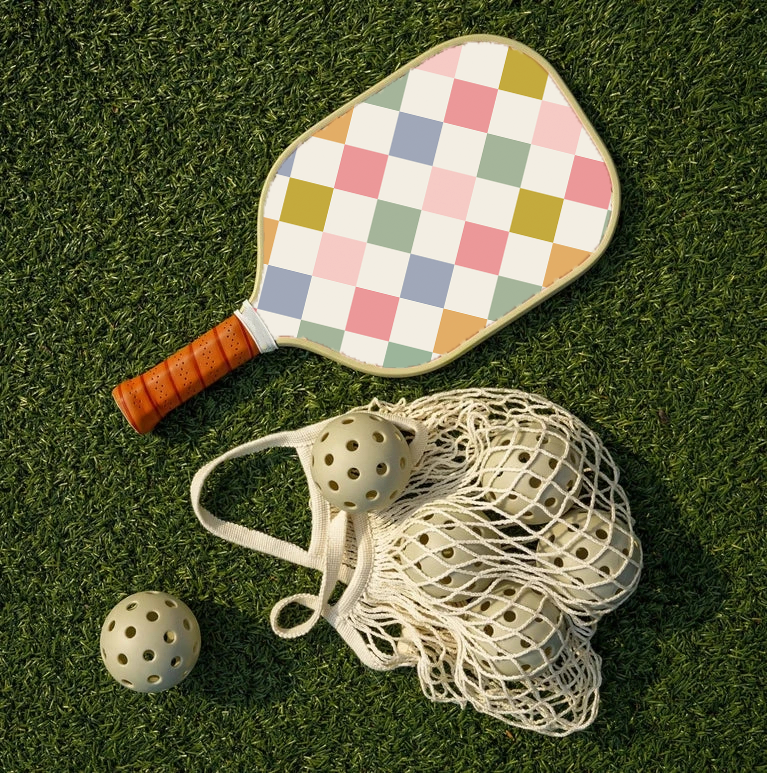 Cute Pickleball Paddle -  checkerboard, double sided print