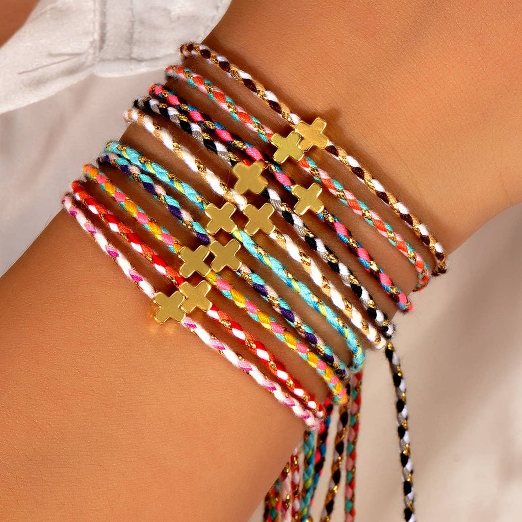 DIY HANDMADE FOUR-COLOR COTTON CROSS BRACELET BROWN