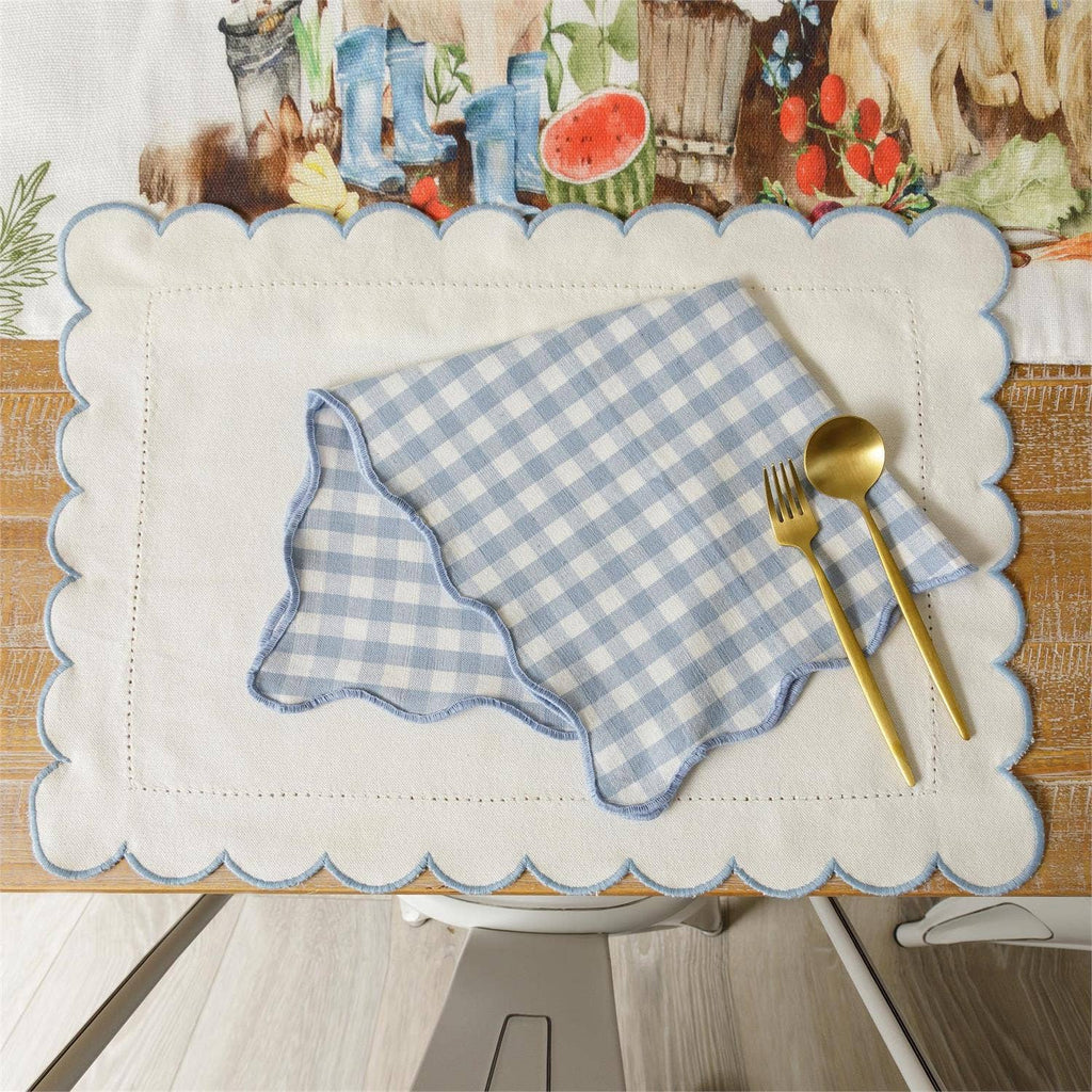 Napkin - Scalloped Blue Gingham (Pk/04)