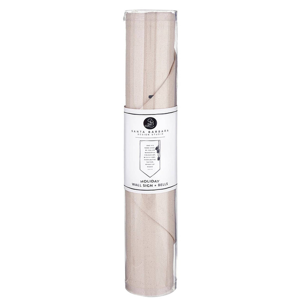 Canvas Banner with Gold Bells - Isaiah 9:6: Canvas / Metal Bells / Plastic Tube / Banner: 28" L x 14" W, Tube Packaging: 14.25" H x 2.5" Dia