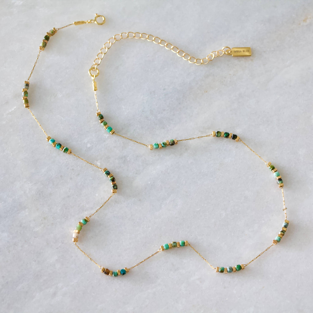 Square Stone Beaded Chain - Apatite, Amazonite, Labradorite,: TOURMALINE
