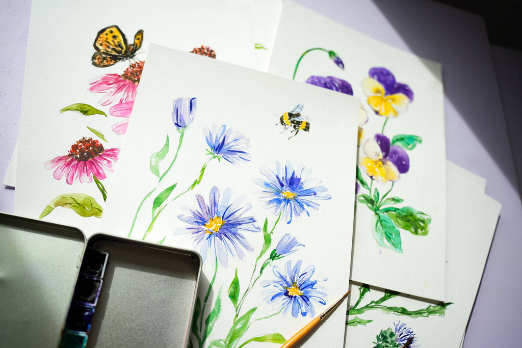 Watercolor Workbook: Outlined Wildflower, Beginner Friendly