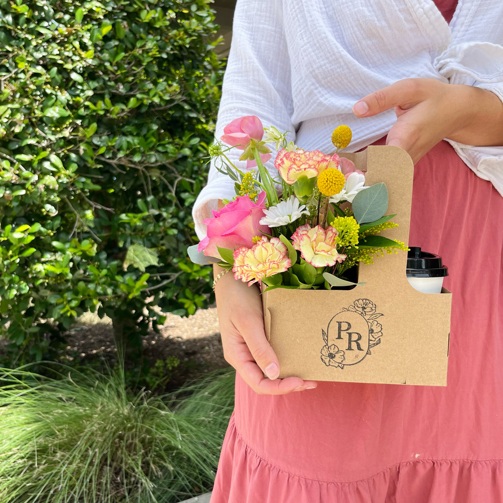 Latte Love - Flower arrangement, Coffee cup, Carrier, and a *FREE* COFFEE from Sips and Sweets