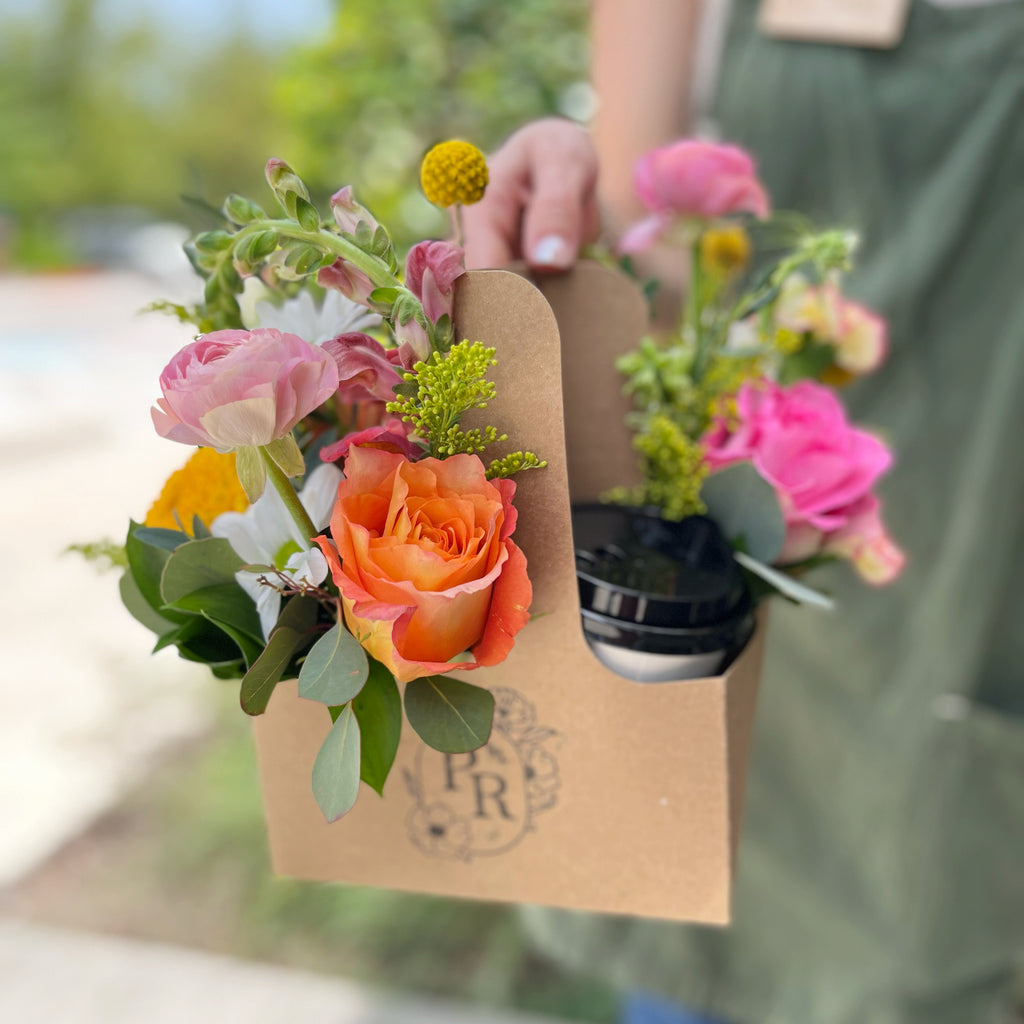 Latte Love - Flower arrangement, Coffee cup, Carrier, and a *FREE* COFFEE from Sips and Sweets