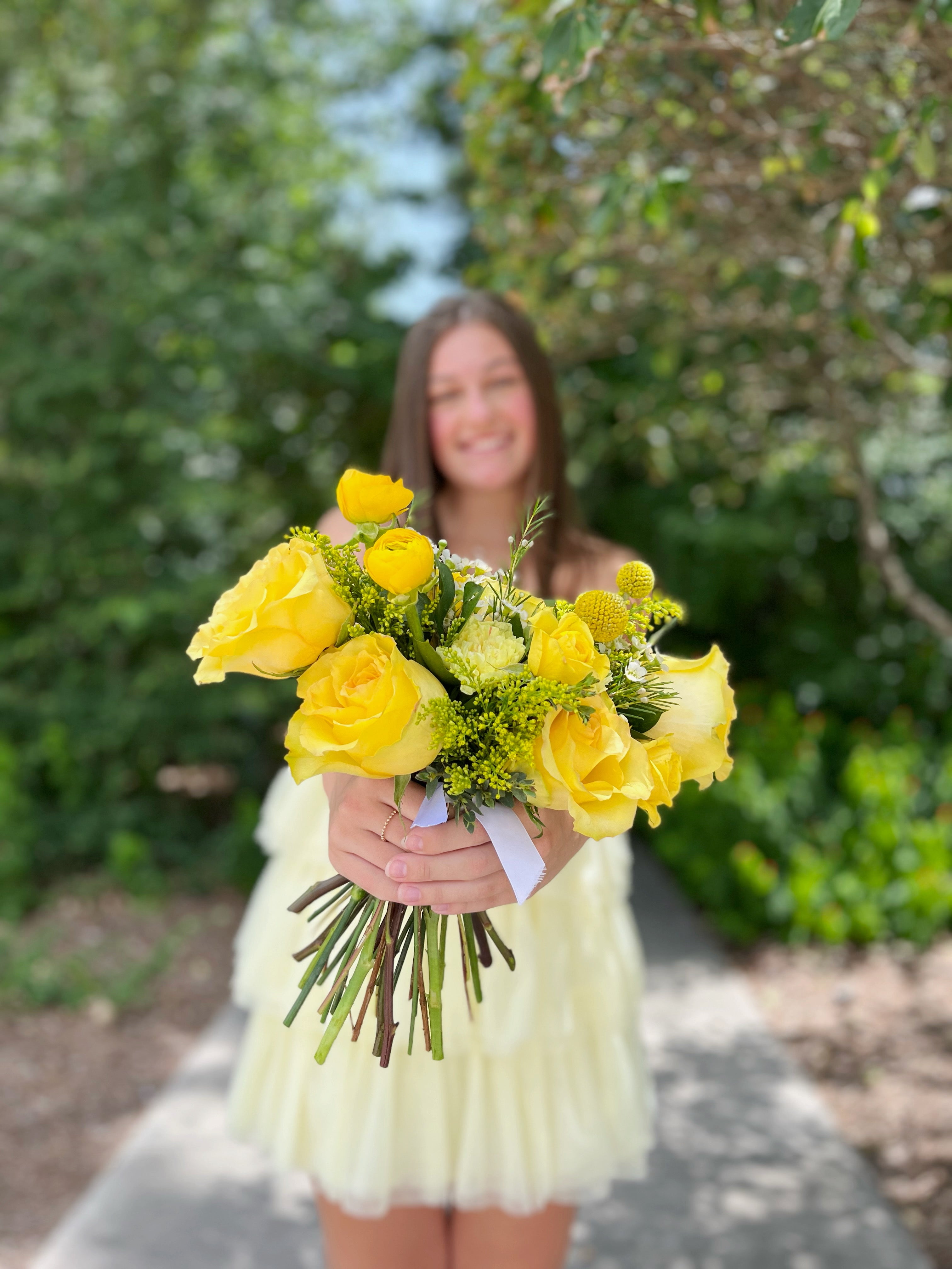 prom flowers for yellow dress MissJophiel Embroidery Floral V Neck Yellow Prom Dress Lavender / Above Knee / US14