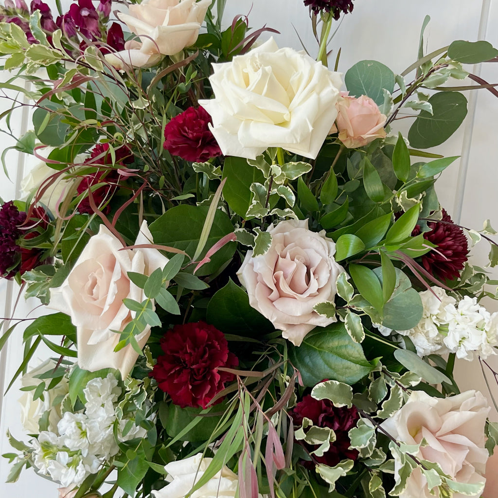 Burgundy Blossom - Tie On Floral Arch/Cross Piece