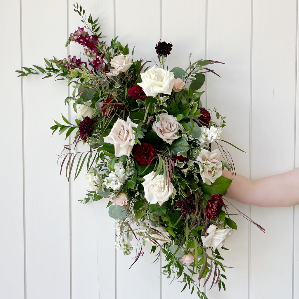 Burgundy Blossom - Tie On Floral Arch/Cross Piece