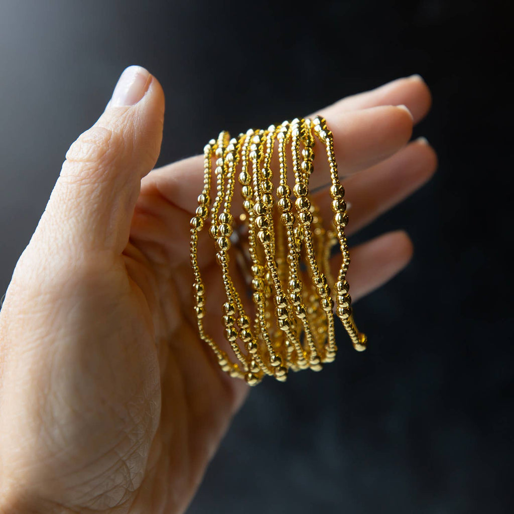 Gold Beaded Bracelet Collection Pack with Display: 3mm Smooth