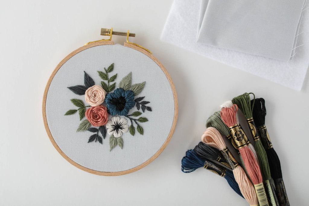 Beginner Hand Embroidery Kit - Floral "Blue Blossoms"