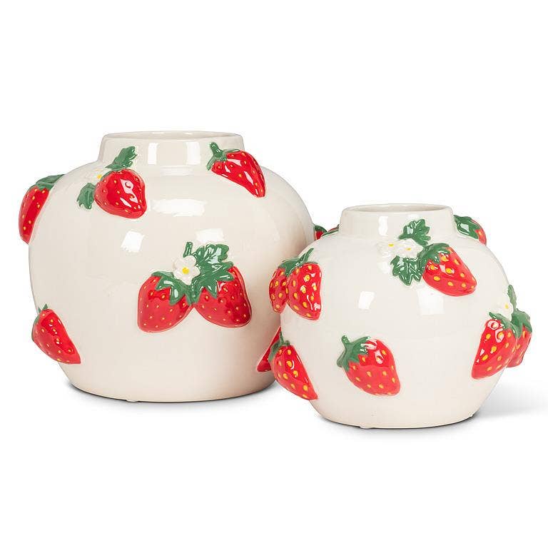 Small Round Vase with Strawberries-5"H