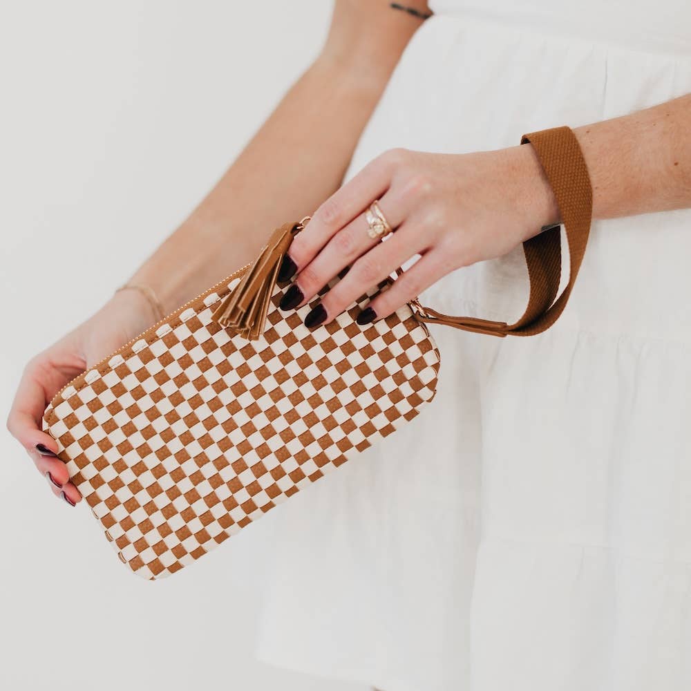 Emma Woven Clutch Wristlet: Black Checkered
