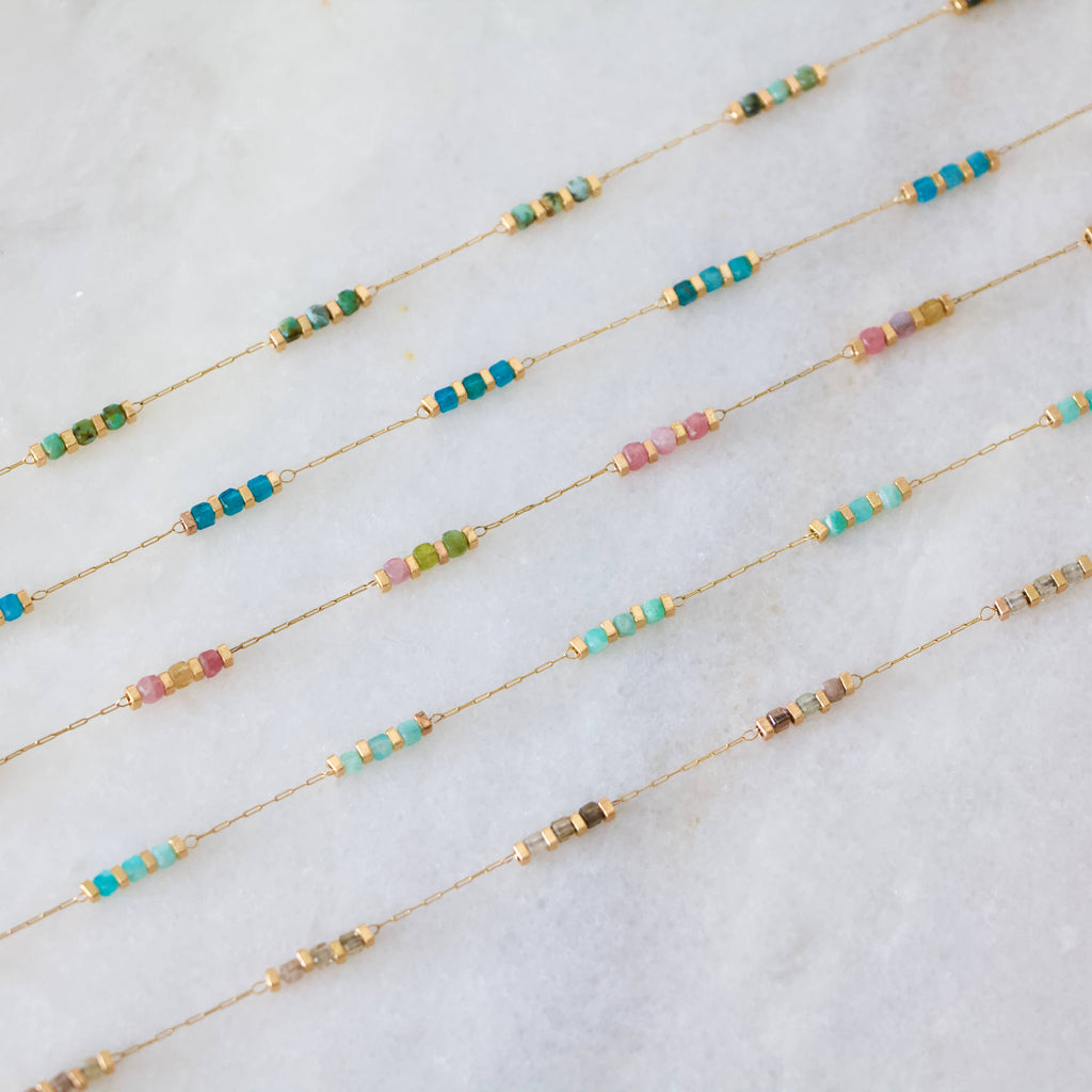 Square Stone Beaded Chain - Apatite, Amazonite, Labradorite,: TOURMALINE