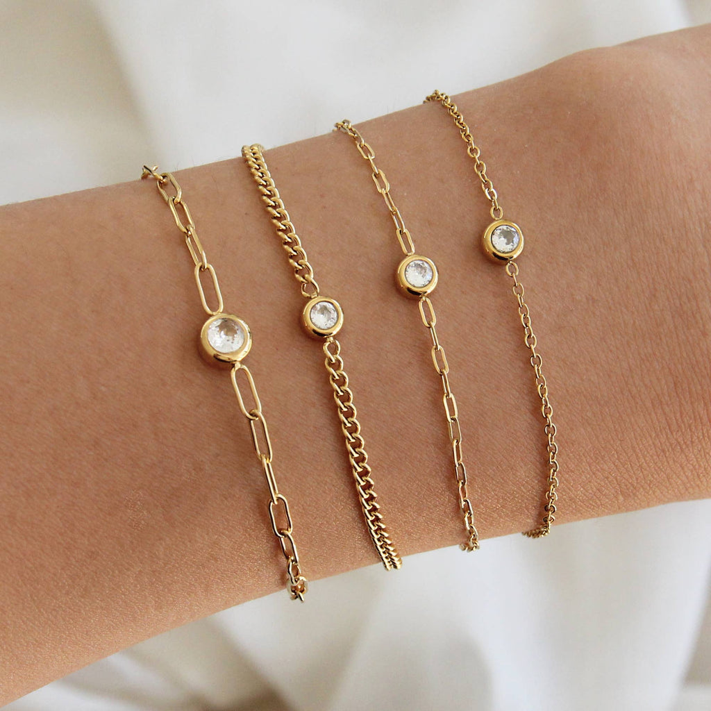 CZ Chain Bracelet: Gold / Emerald Cut Simple Chain Bracelet