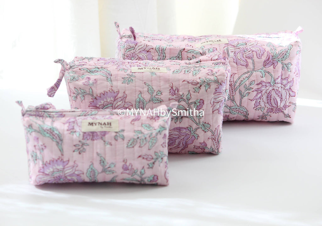 Small Lavender floral print travel make up bag