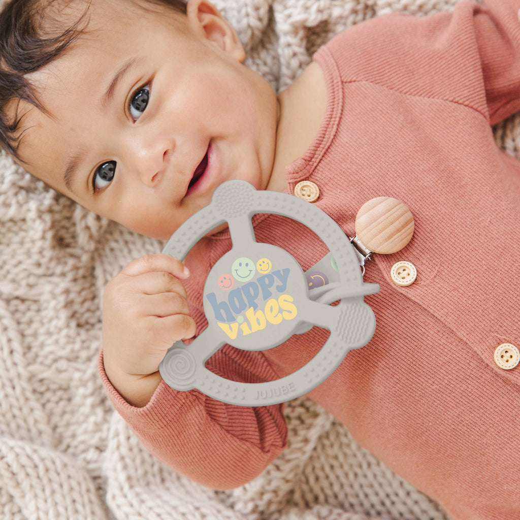 Silicone Teether Ring with Detachable Clip Happy Baby Vibes