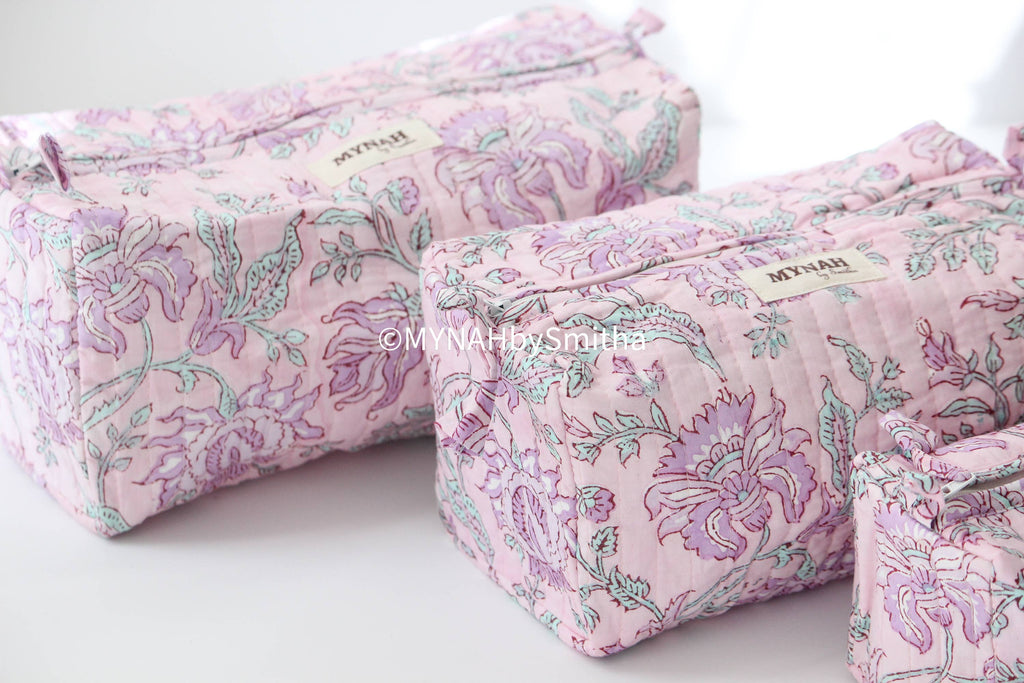 Small Lavender floral print travel make up bag