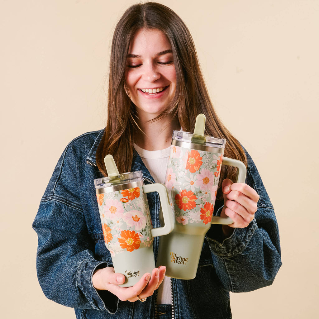 40 oz Lifestyle Flip Straw Tumbler-Bouquet Beauty Sage