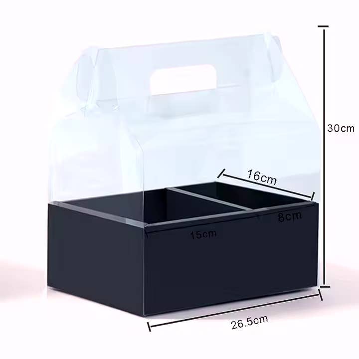 Transparent Flower Gift Box with Handle: Pink