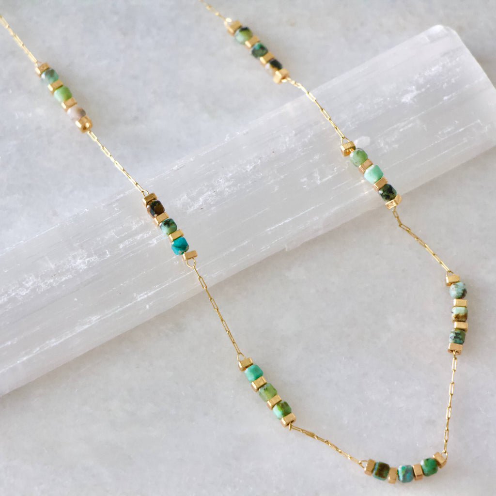 Square Stone Beaded Chain - Apatite, Amazonite, Labradorite,: TOURMALINE