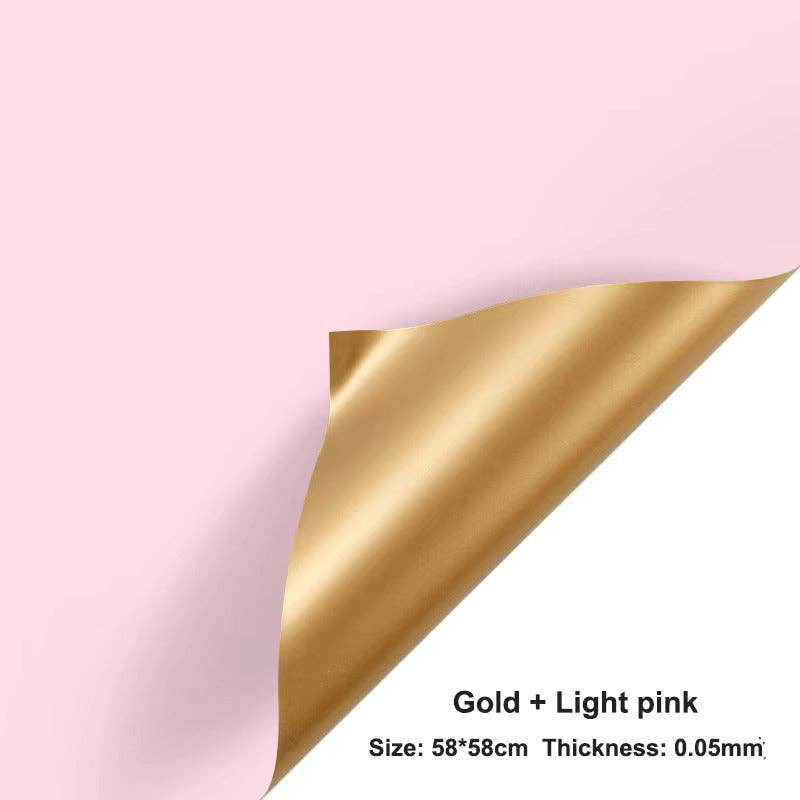 Double-Sided Gold Waterproof Flower Wrapping Paper (20 sheet: 08 - Light Pink / Gold