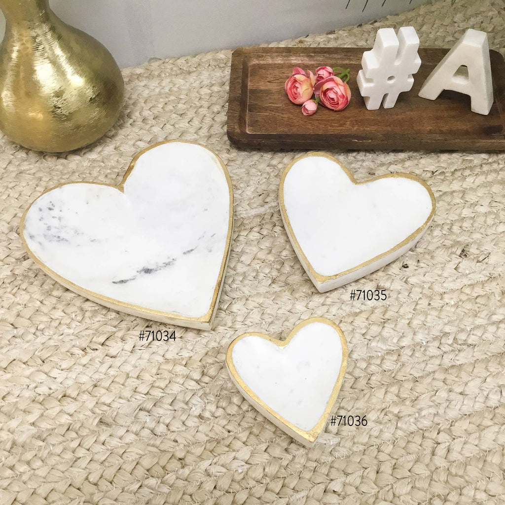 White Marble Heart Tray w/ Gold Edge Small