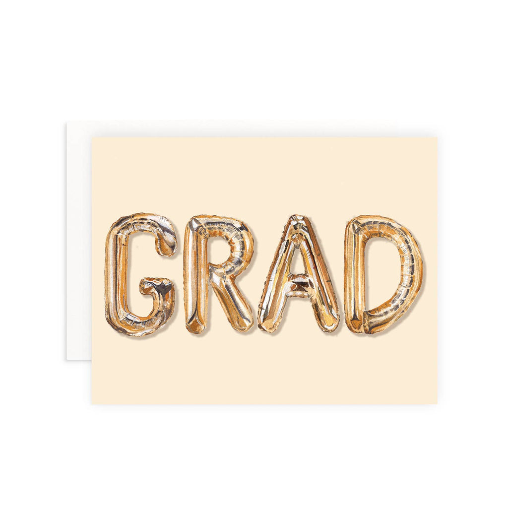 Grad Gold Mylar Balloons Graduation Greeting Card: Single Card