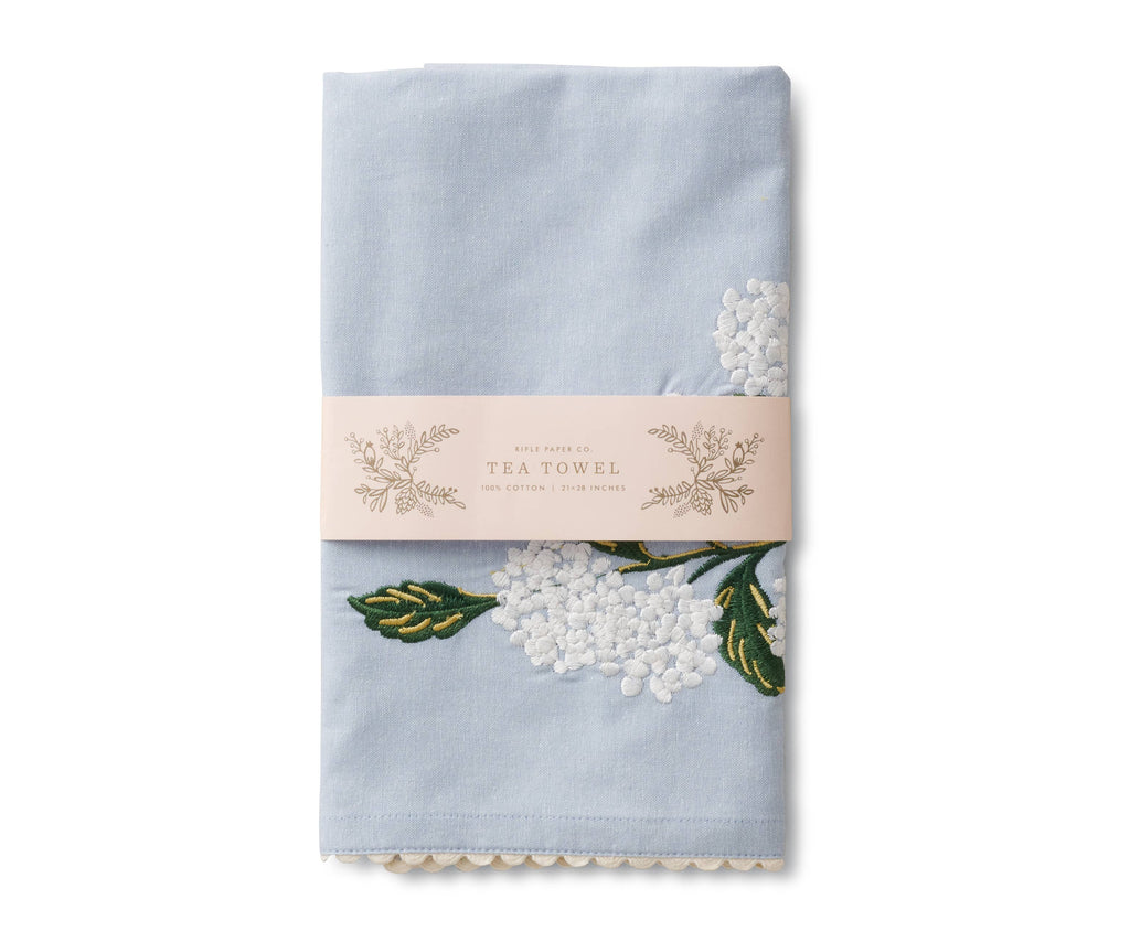 Hydrangea Embroidered Tea Towel