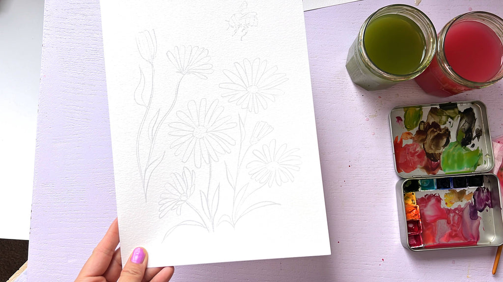 Watercolor Workbook: Outlined Wildflower, Beginner Friendly