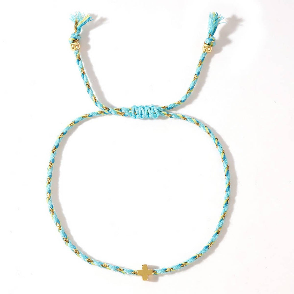 DIY HANDMADE FOUR-COLOR COTTON CROSS BRACELET TEAL