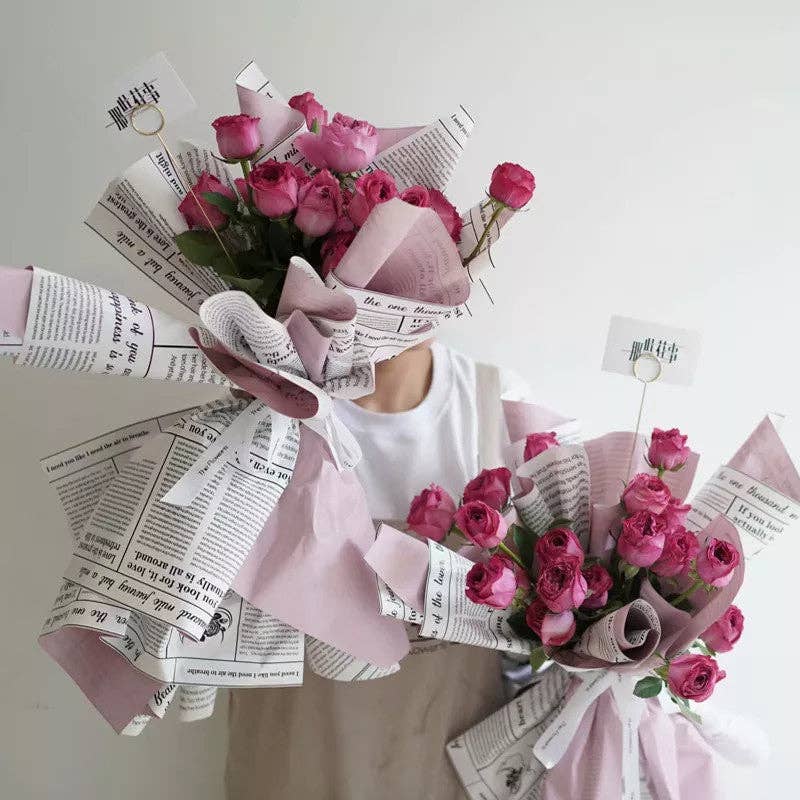 Waterproof Newpapers Double Sided Flower Wrapping Paper (20 sheets/bag): 09 - Light Pink