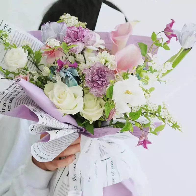 Waterproof Newpapers Double Sided Flower Wrapping Paper (20 sheets/bag): 09 - Light Pink