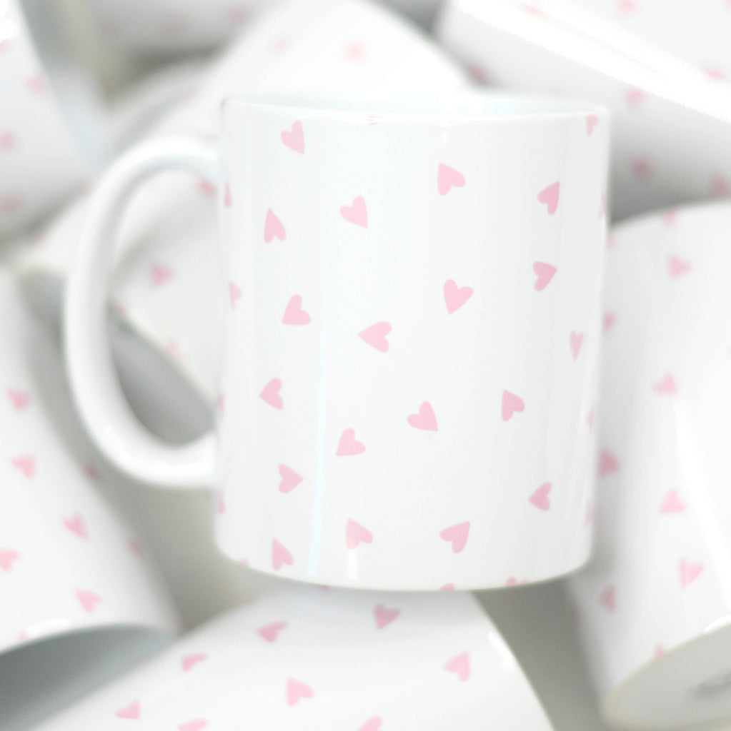 Valentine's Ceramic Mug, Pink Red Coffee Mug, Bows Hearts: Bows and Hearts