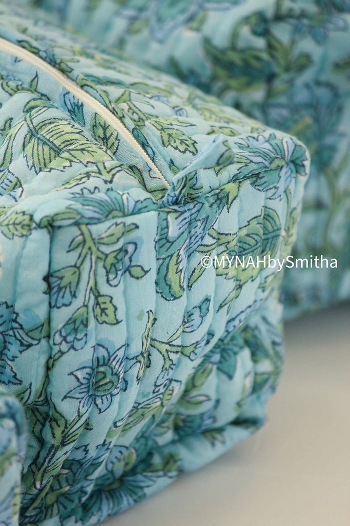 Large Blue green floral travel make up bag