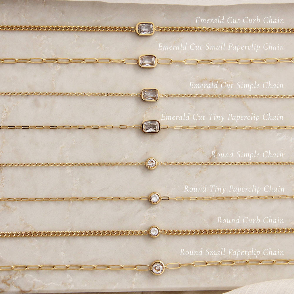 CZ Chain Bracelet: Gold / Emerald Cut Simple Chain Bracelet