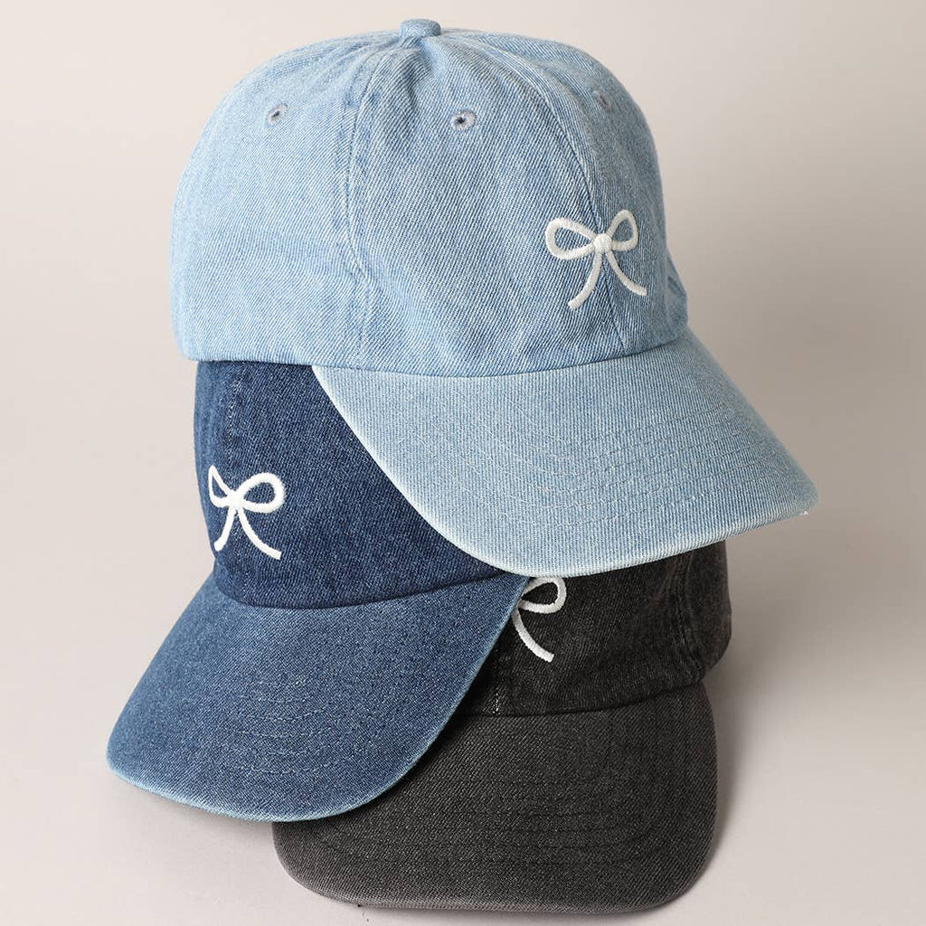 Trendy Bow Image Embroidered Denim Baseball Cap: DARK BLUE / ONE SIZE