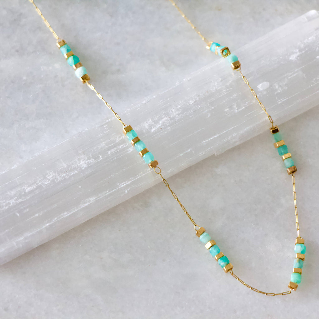Square Stone Beaded Chain - Apatite, Amazonite, Labradorite,: TOURMALINE