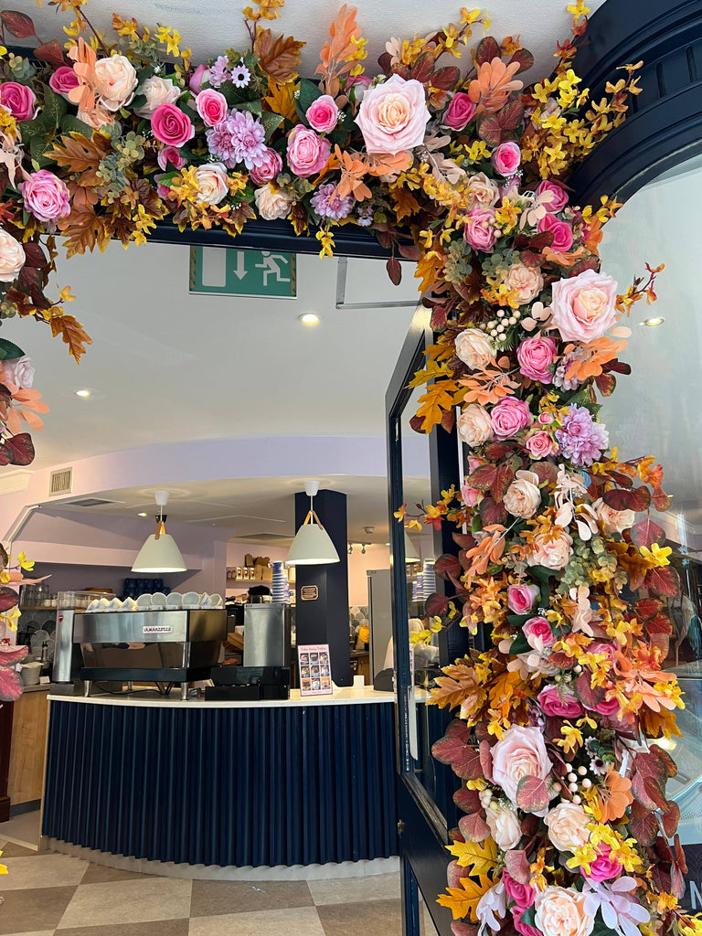 Fall Flower Garland, Pink and Orange Fall Flower Garland: 5 Ft