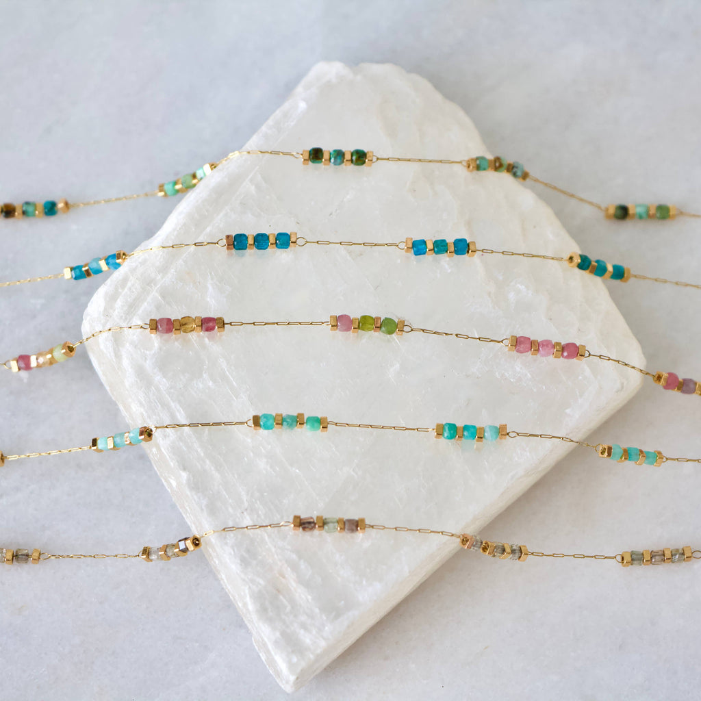 Square Stone Beaded Chain - Apatite, Amazonite, Labradorite,: TOURMALINE