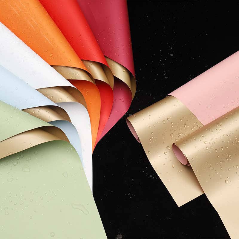 Double-Sided Gold Waterproof Flower Wrapping Paper (20 sheet: 07 - Cameo Pink / Gold