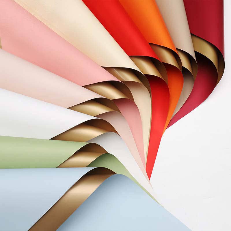 Double-Sided Gold Waterproof Flower Wrapping Paper (20 sheet: 08 - Light Pink / Gold