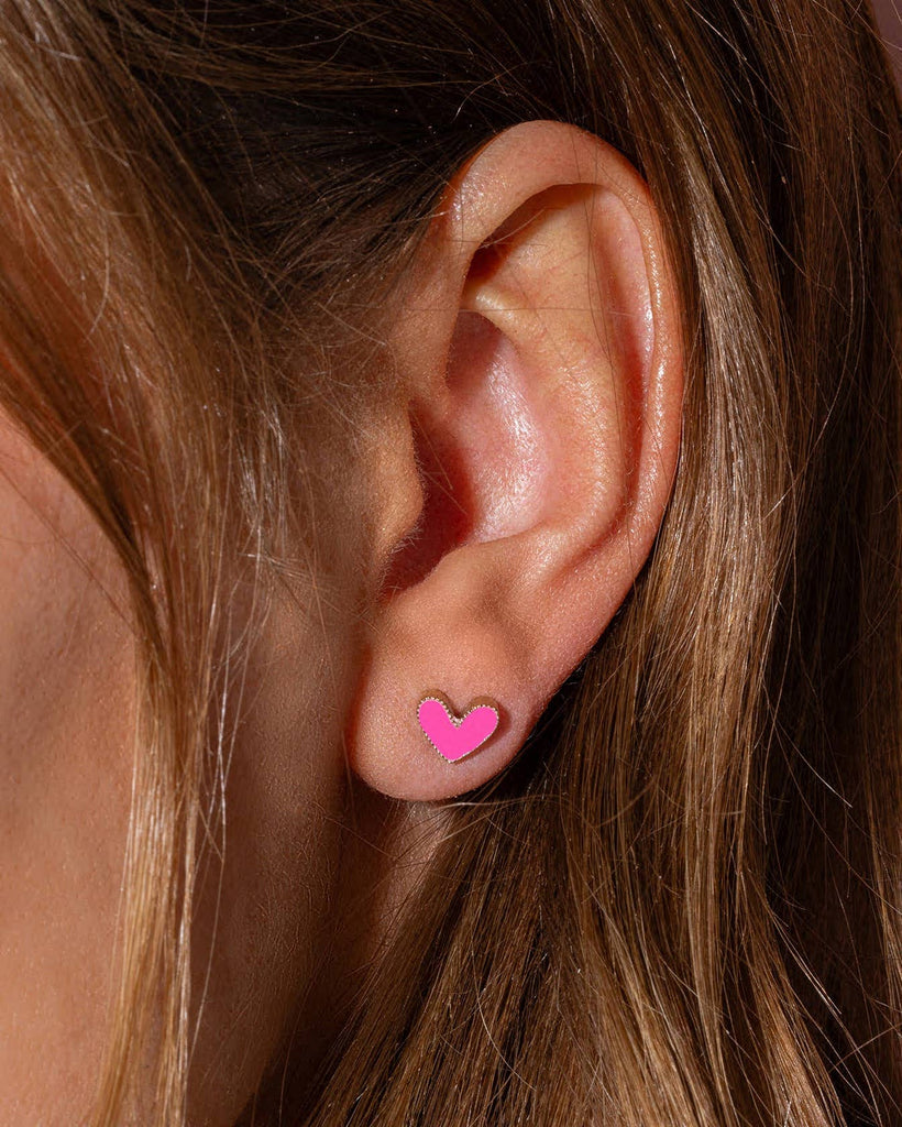 Stud Earrings - Gold-Plated + Enamel Hearts - Harrison